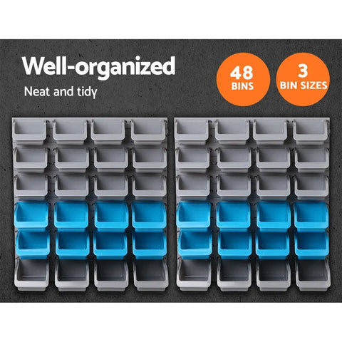 Giantz 48 Storage Bin Rack Wall Mounted Steel Board Chez Guru