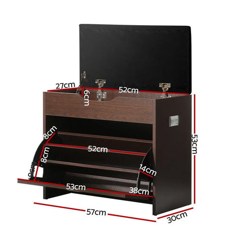 Artiss Shoe Rack Cabinet Bench 3-tier 15 Pairs Walnut Chez Guru