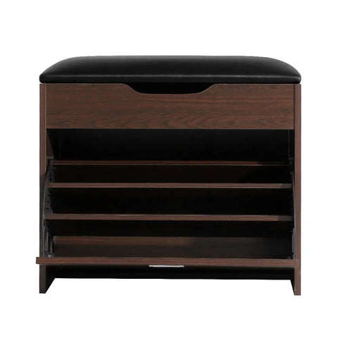 Artiss Shoe Rack Cabinet Bench 3-tier 15 Pairs Walnut Chez Guru