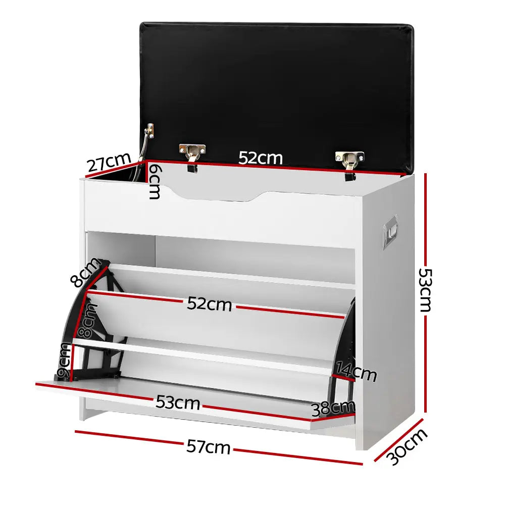 Artiss Shoe Rack Cabinet Bench 3-tier 15 Pairs White Chez Guru