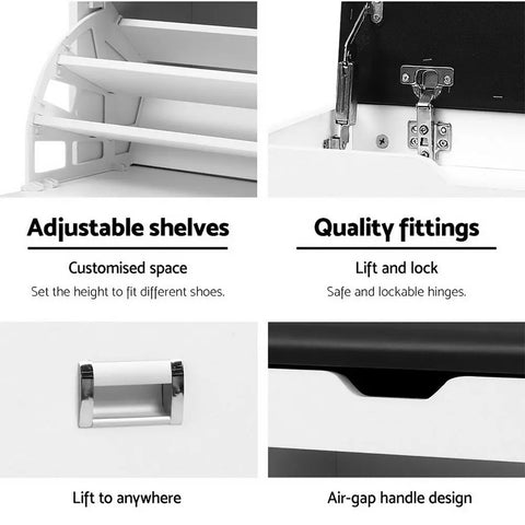 Artiss Shoe Rack Cabinet Bench 3-tier 15 Pairs White Chez Guru