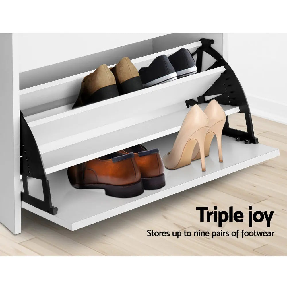 Artiss Shoe Rack Cabinet Bench 3-tier 15 Pairs White Chez Guru