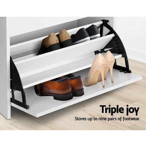 Artiss Shoe Rack Cabinet Bench 3-tier 15 Pairs White Chez Guru