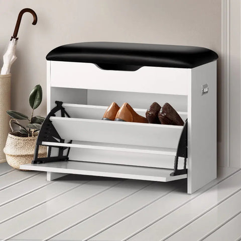Artiss Shoe Rack Cabinet Bench 3-tier 15 Pairs White Chez Guru