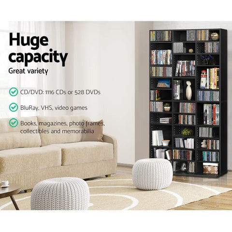 Artiss Bookshelf CD Storage Rack - BERT Black Chez Guru