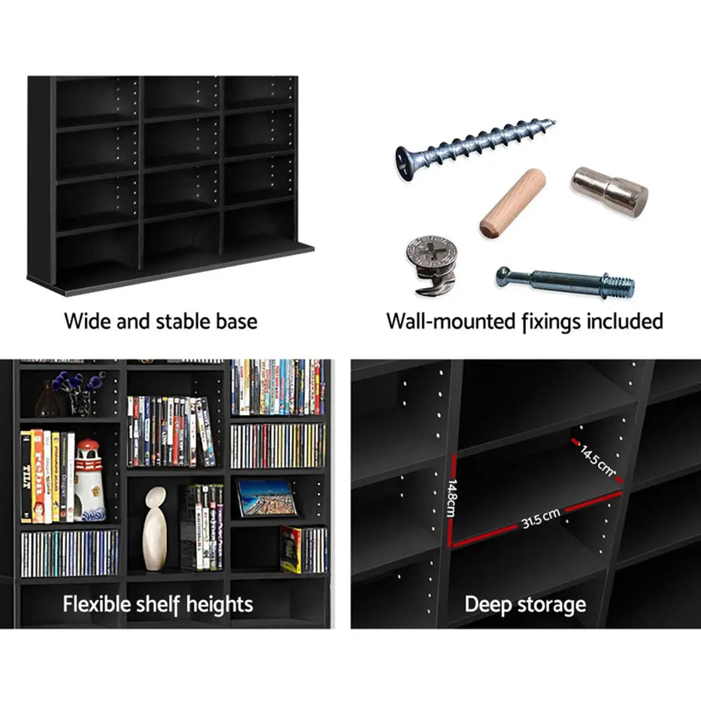Artiss Bookshelf CD Storage Rack - BERT Black Chez Guru
