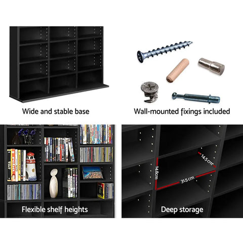 Artiss Bookshelf CD Storage Rack - BERT Black Chez Guru
