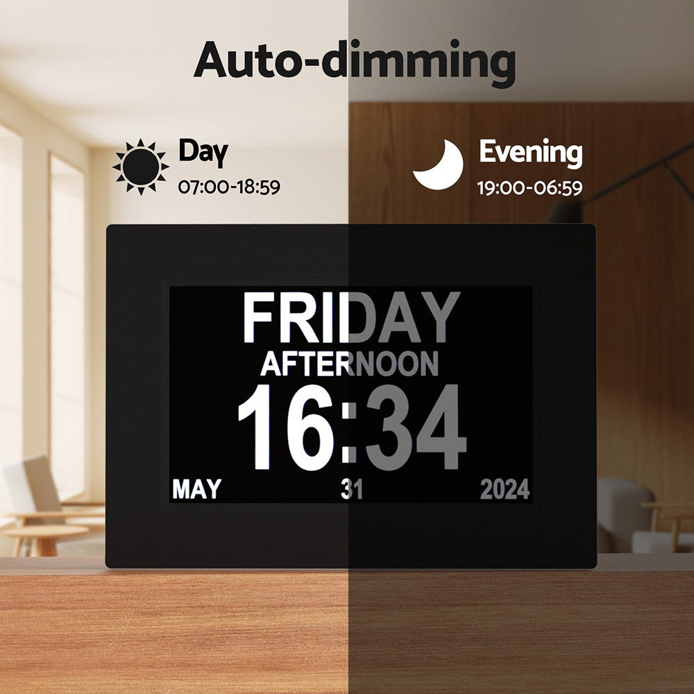 Artiss 8" Digital Day Clock Calendar Alarm Black Chez Guru