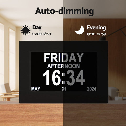 Artiss 8" Digital Day Clock Calendar Alarm Black Chez Guru