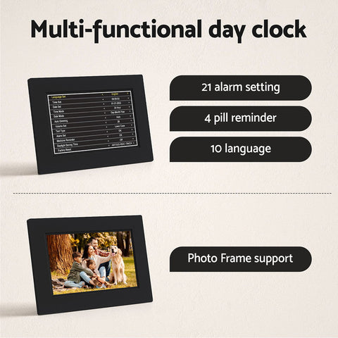 Artiss 8" Digital Day Clock Calendar Alarm Black Chez Guru