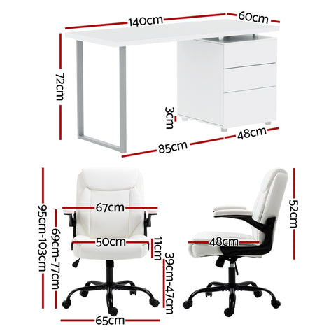 Artiss Computer Desk Executive Office Chairs Sets White