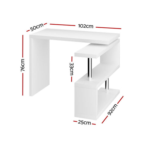 Artiss Computer Desk L-Shape Bookshelf White Chez Guru