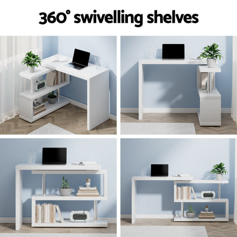 Artiss Computer Desk L-Shape Bookshelf White Chez Guru