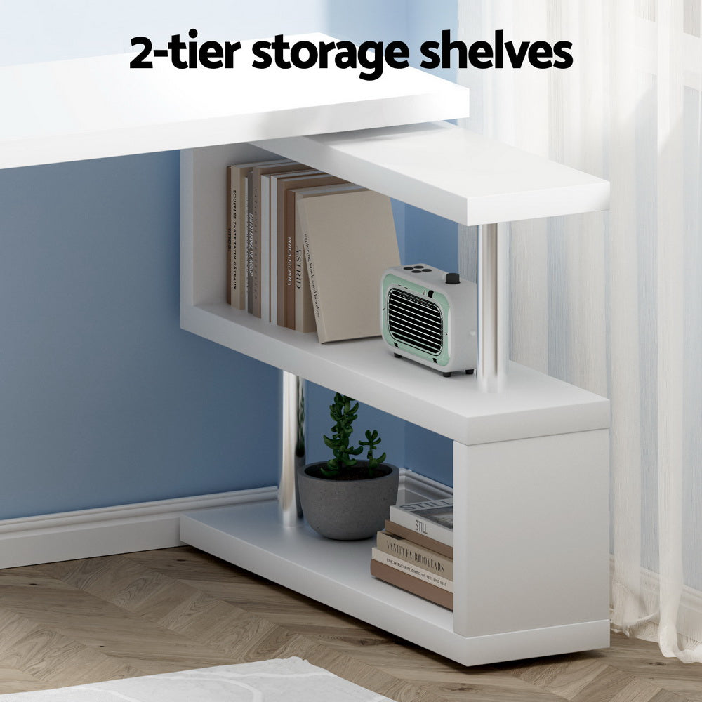 Artiss Computer Desk L-Shape Bookshelf White Chez Guru