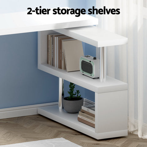 Artiss Computer Desk L-Shape Bookshelf White Chez Guru