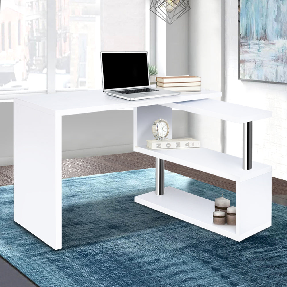 Artiss Computer Desk L-Shape Bookshelf White Chez Guru