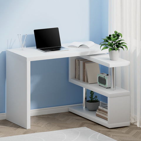 Artiss Computer Desk L-Shape Bookshelf White Chez Guru