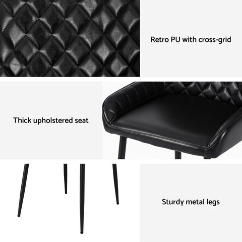 Artiss 4x Dining Chairs Retro PU Leather Kitchen Lounge Cafe Accent Chair Black