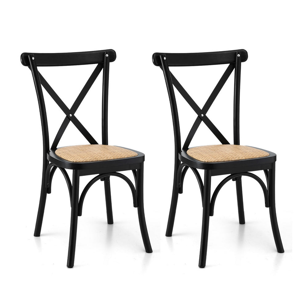 Artiss Dining Chairs Rattan Wooden Kitchen Accent Chair - x2