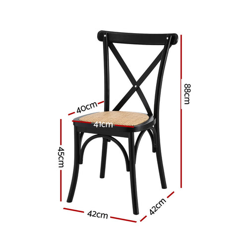 Artiss Dining Chairs Rattan Wooden Kitchen Accent Chair Cafe Lounge Rubber Wood - x4