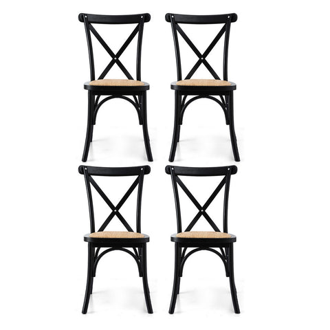 Artiss Dining Chairs Rattan Wooden Kitchen Accent Chair Cafe Lounge Rubber Wood - x4