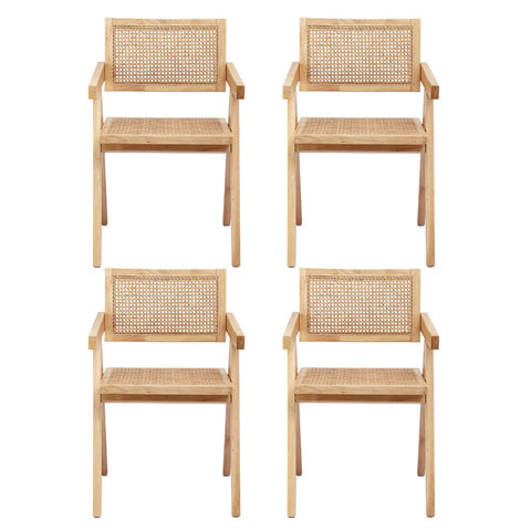 Artiss 4x Dining Chairs Wooden Rattan Seat Rubber Wood Frame