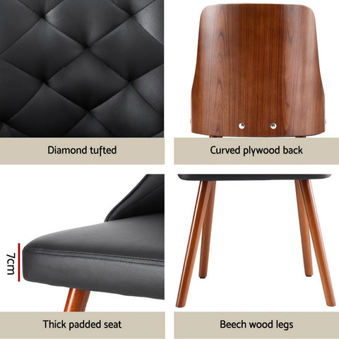 1 Set of 2 Artiss Dining Chairs Black PU Chez Guru