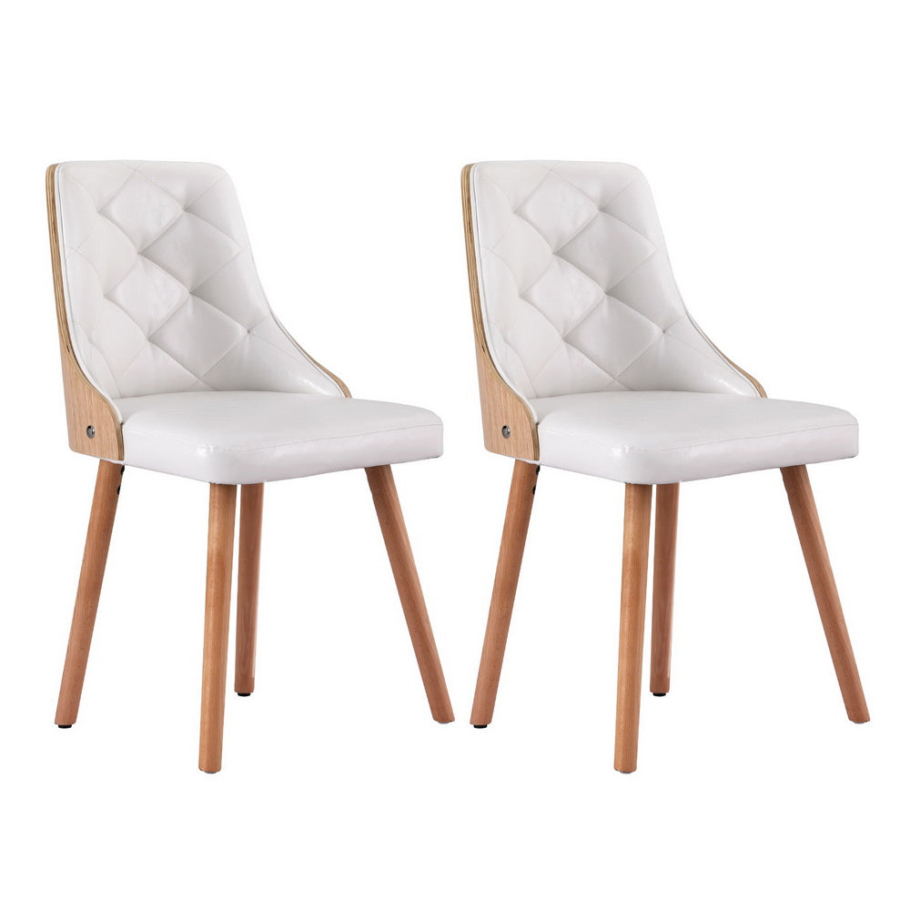1 Set of 2 Artiss Dining Chairs White PU Chez Guru