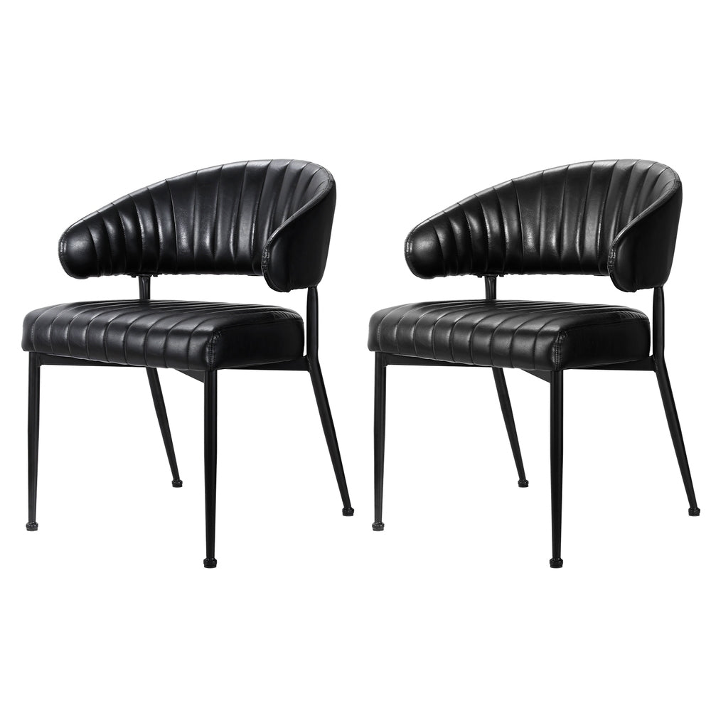 Artiss Dining Chairs Set of 2 Leather Hollow Armchair Black Chez Guru