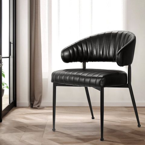 Artiss Dining Chairs Set of 2 Leather Hollow Armchair Black Chez Guru