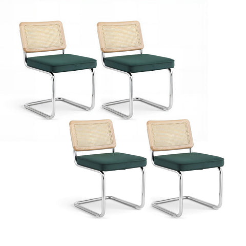 Artiss Dining Chairs Set of 4 Velvet Rattan Cantilever Green