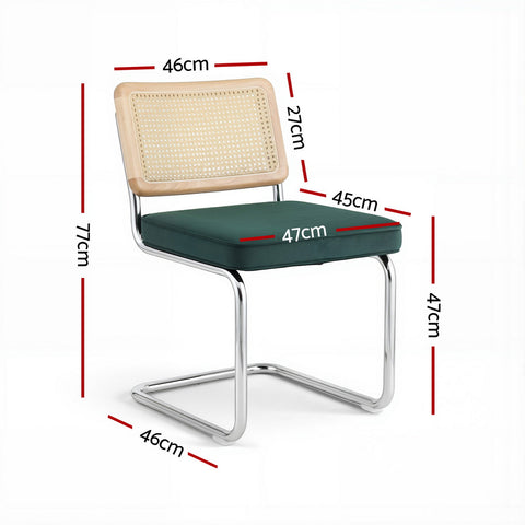 Artiss Dining Chairs Set of 4 Velvet Rattan Cantilever Green