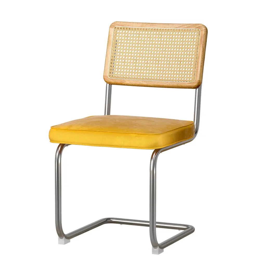 Artiss Dining Chairs Set of 2 Velvet Rattan Cantilever Yellow Chez Guru