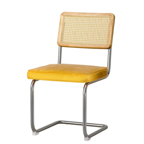 Artiss Dining Chairs Set of 2 Velvet Rattan Cantilever Yellow Chez Guru