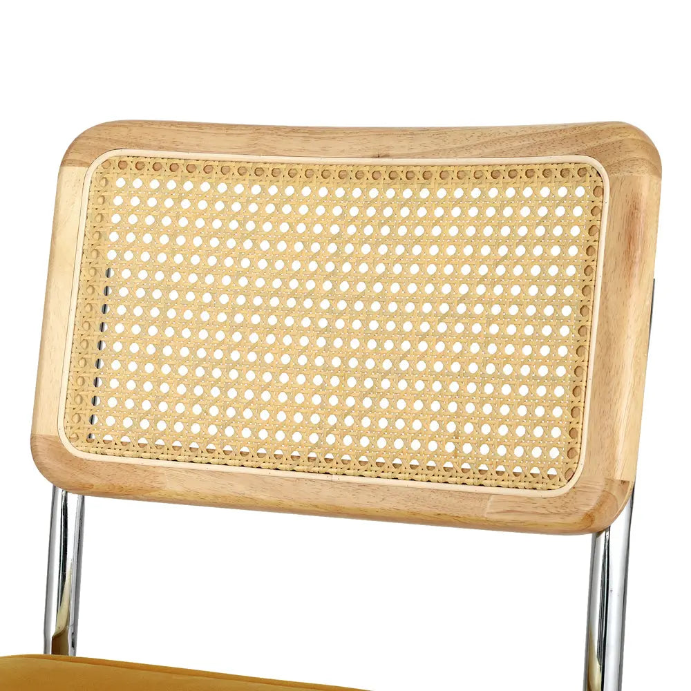 Artiss Dining Chairs Set of 2 Velvet Rattan Cantilever Yellow Chez Guru