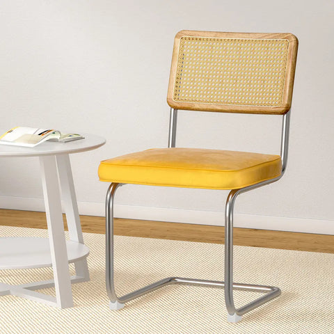 Artiss Dining Chairs Set of 2 Velvet Rattan Cantilever Yellow Chez Guru