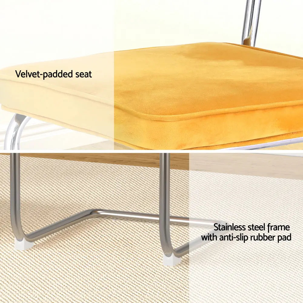 Artiss Dining Chairs Set of 2 Velvet Rattan Cantilever Yellow Chez Guru