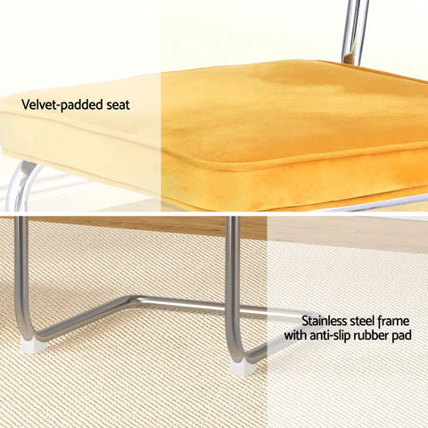 Artiss Dining Chairs Set of 2 Velvet Rattan Cantilever Yellow Chez Guru