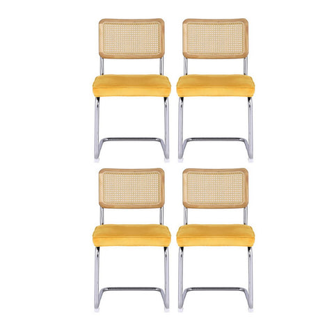 Artiss Dining Chairs Set of 4 Velvet Rattan Cantilever Yellow