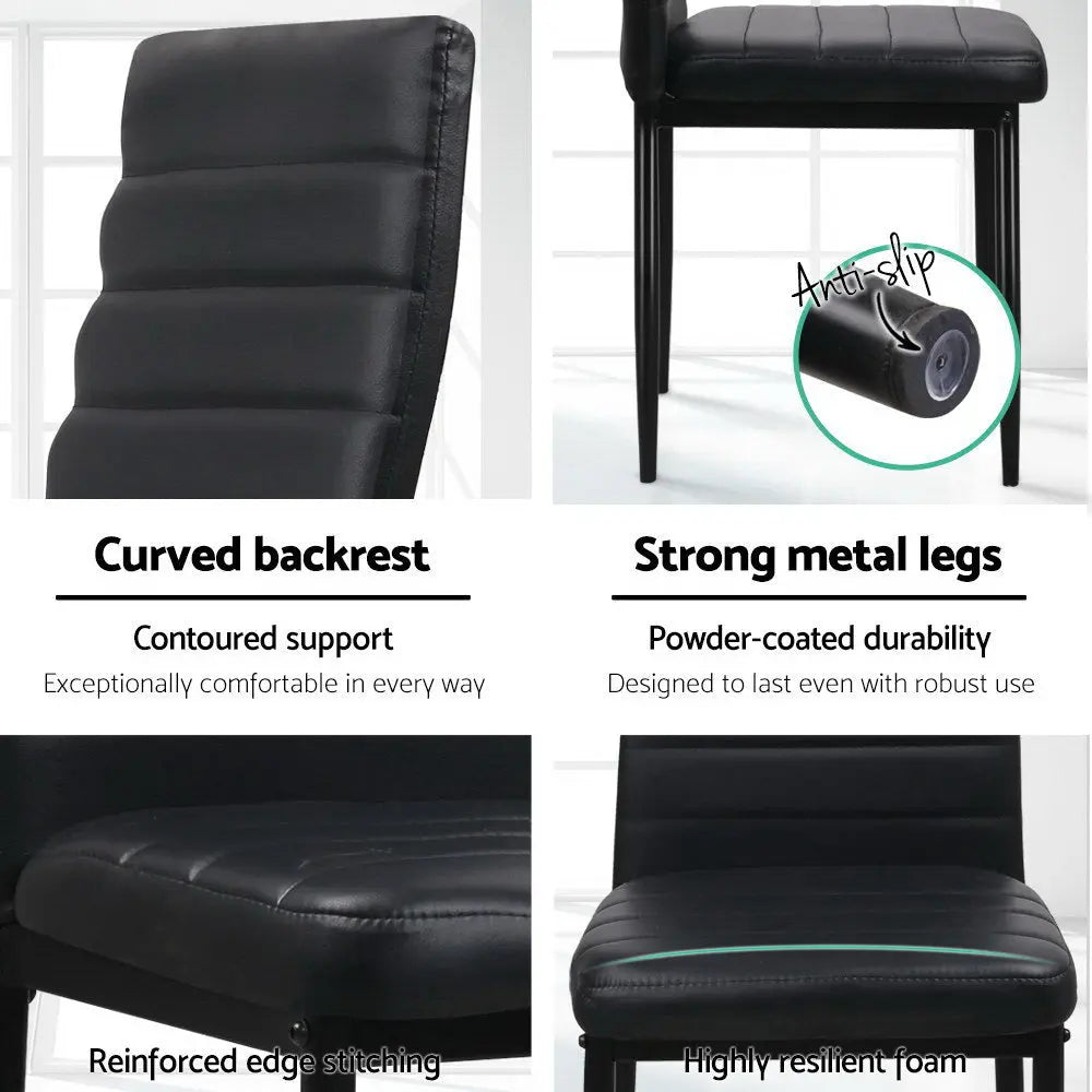 Artiss Dining Chairs Set of 4 Leather Channel Tufted Black Chez Guru