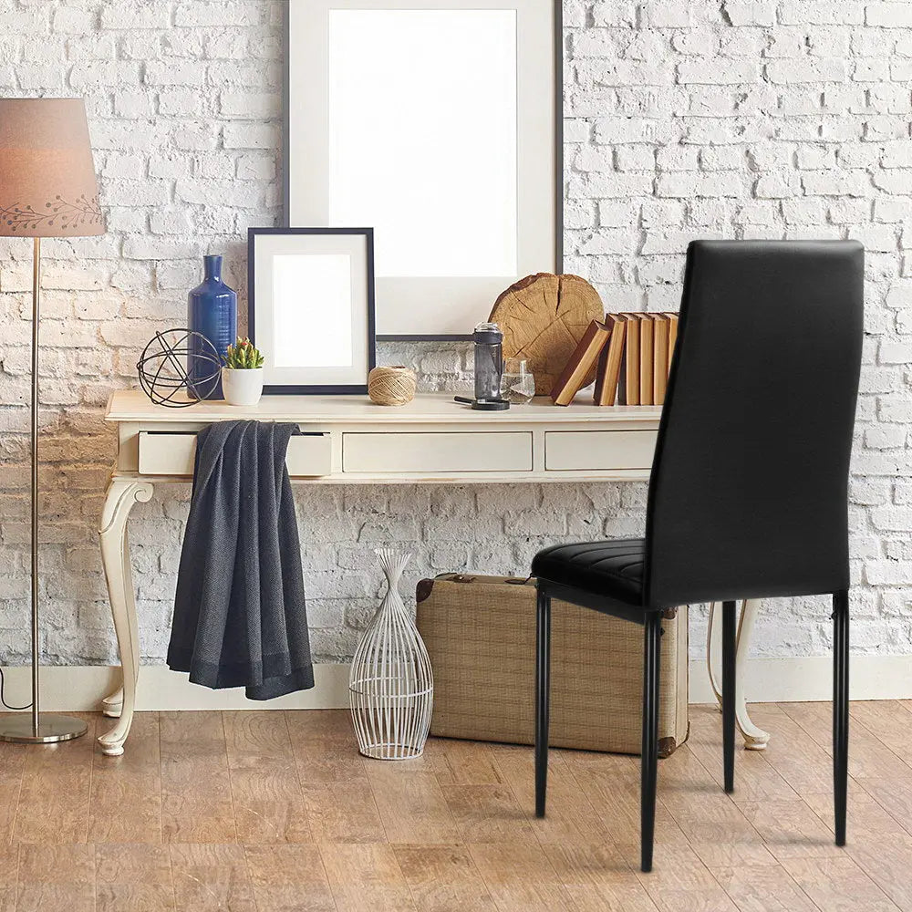 Artiss Dining Chairs Set of 4 Leather Channel Tufted Black Chez Guru