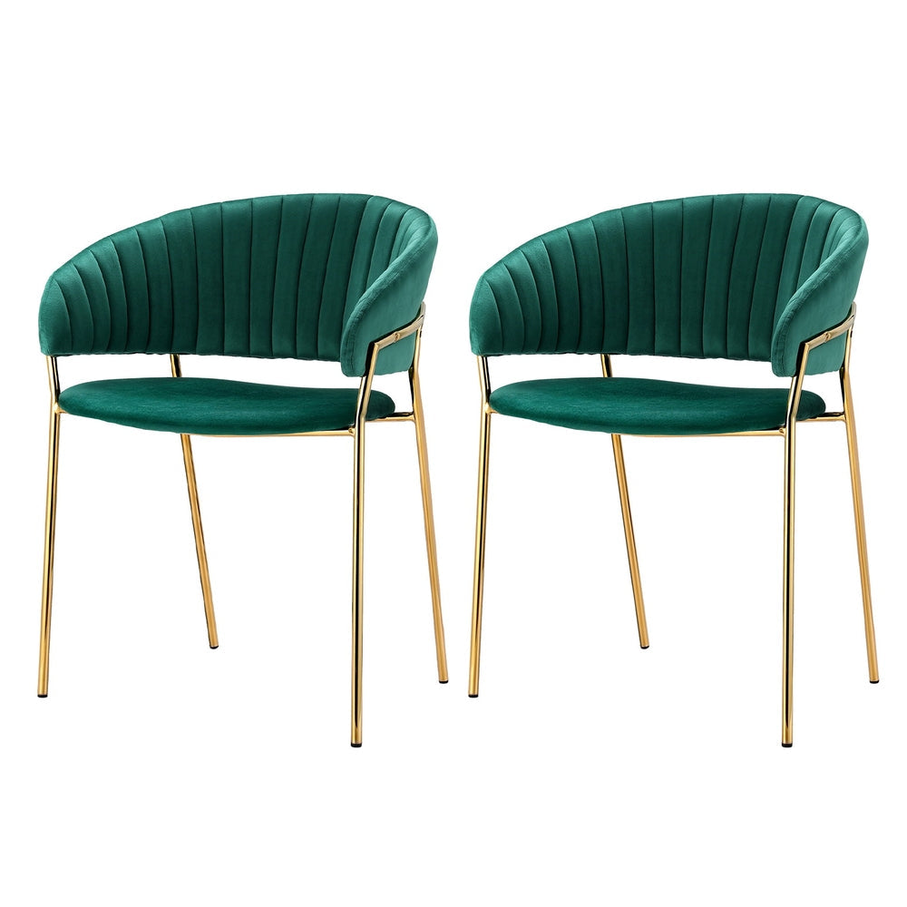 Artiss Dining Chairs Set of 2 Velvet Hollow Armchair Green Chez Guru