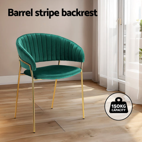 Artiss Dining Chairs Set of 2 Velvet Hollow Armchair Green Chez Guru