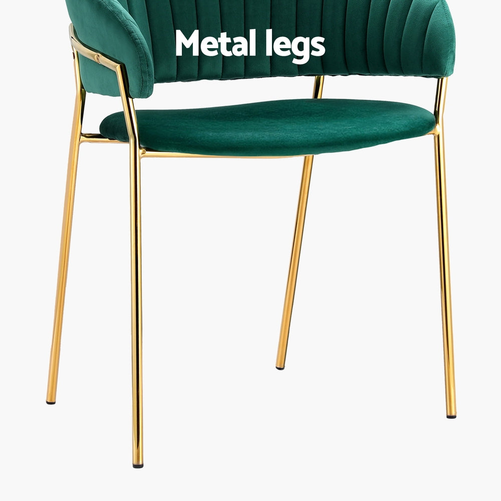 Artiss Dining Chairs Set of 2 Velvet Hollow Armchair Green Chez Guru