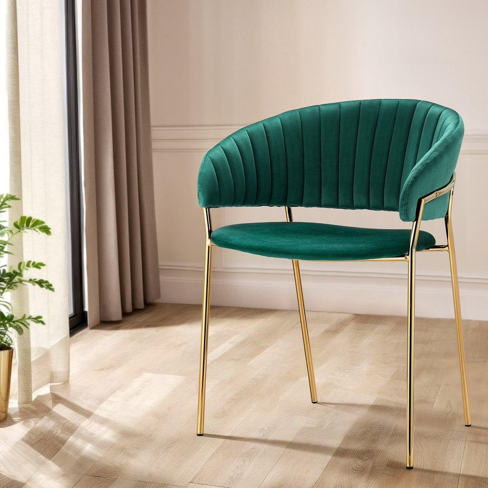 Artiss Dining Chairs Set of 2 Velvet Hollow Armchair Green Chez Guru