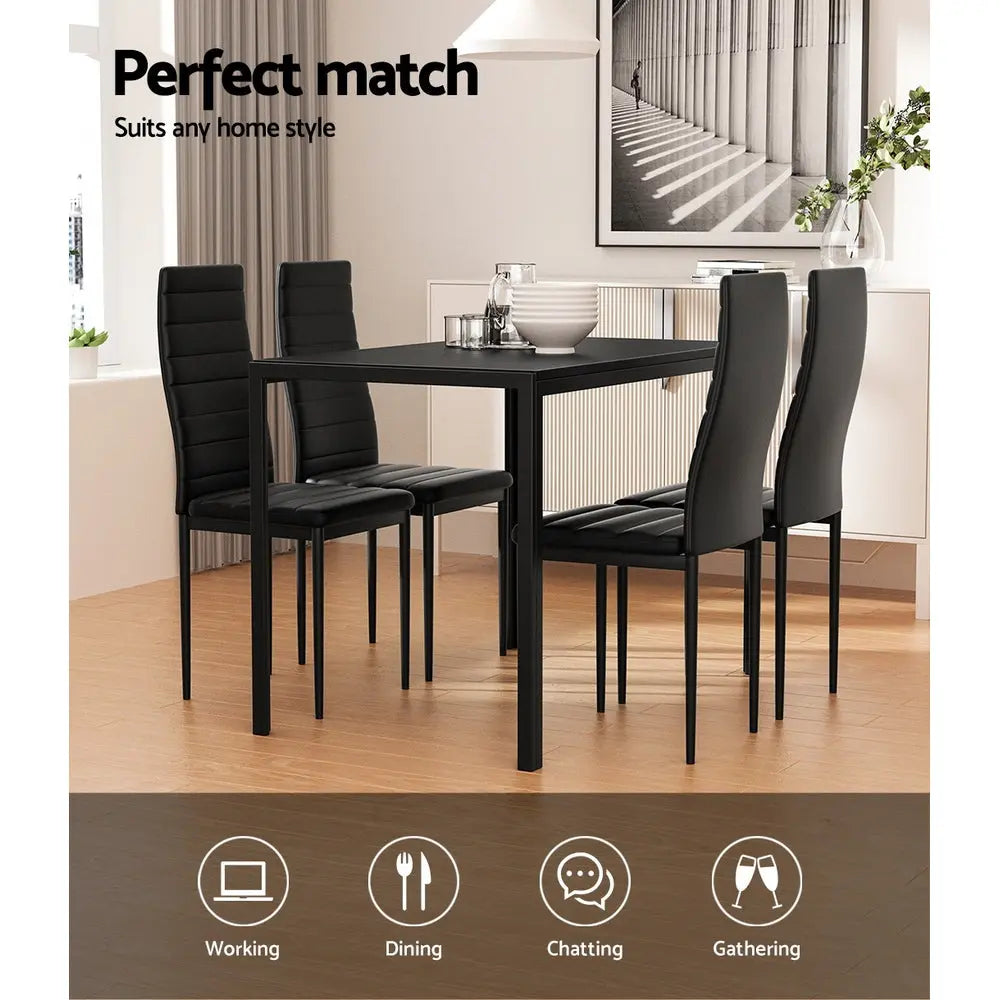 Artiss Dining Chairs and Table Dining Set 4 Chair Set Of 5 Black Chez Guru