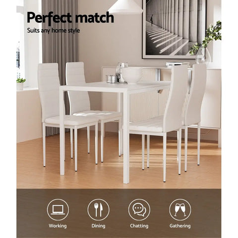 Artiss Dining Chairs and Table Dining Set 4 Chair Set Of 5 White Chez Guru