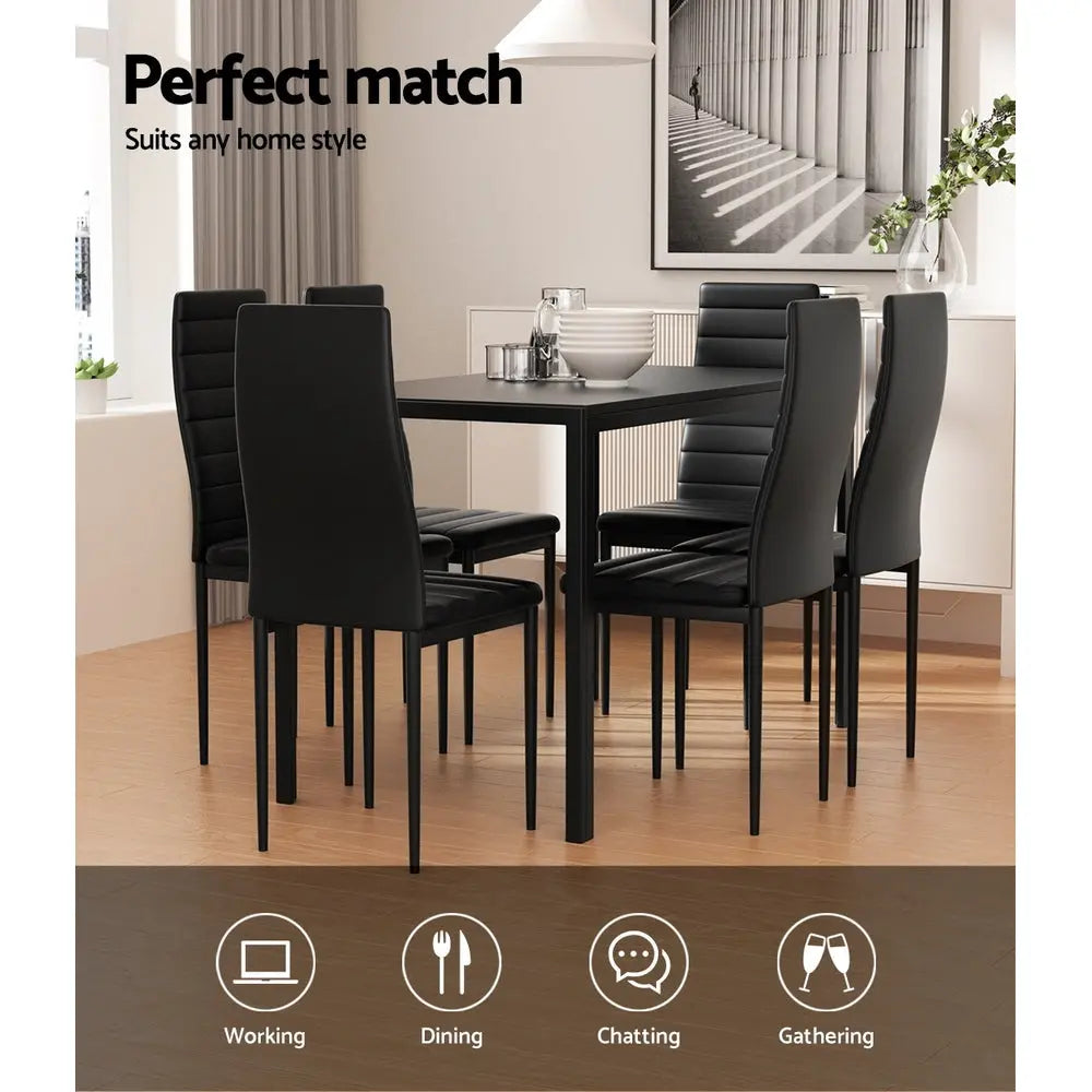 Artiss Dining Chairs and Table Dining Set 6 Chair Set Of 7 Black Chez Guru