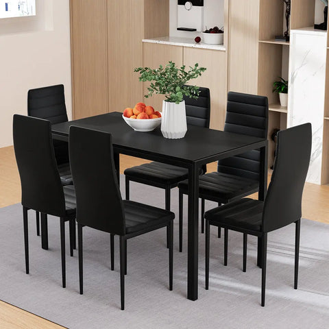 Artiss Dining Chairs and Table Dining Set 6 Chair Set Of 7 Black Chez Guru