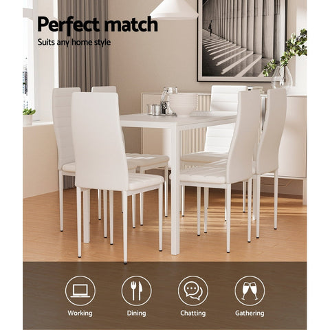 Artiss Dining Chairs and Table Dining Set 6 Chair Set Of 7 White Chez Guru